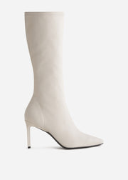Pointed Stretch Leather Heel Boot in Ivory - CO Collections